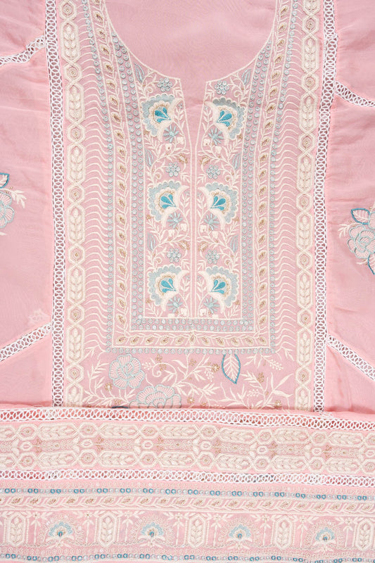 Pink Organza Unstitched Suit With Chiffon Dupatta