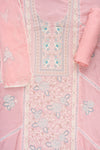 Pink Organza Unstitched Suit With Chiffon Dupatta