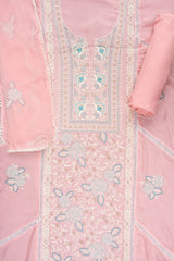 Pink Organza Unstitched Suit With Chiffon Dupatta