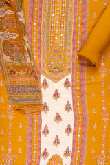 Mustard Crepe Unstitched Suit With Chiffon Dupatta