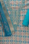 Sky Blue Sequence, Threadwork & Floral Printed Cotton Unstitched Salwar Suit With Cotton Dupatta