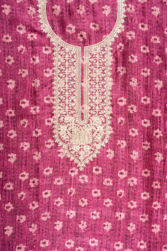 Magenta Cotton Unstitched Suit With Cotton Dupatta