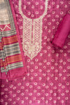 Magenta Cotton Unstitched Suit With Cotton Dupatta