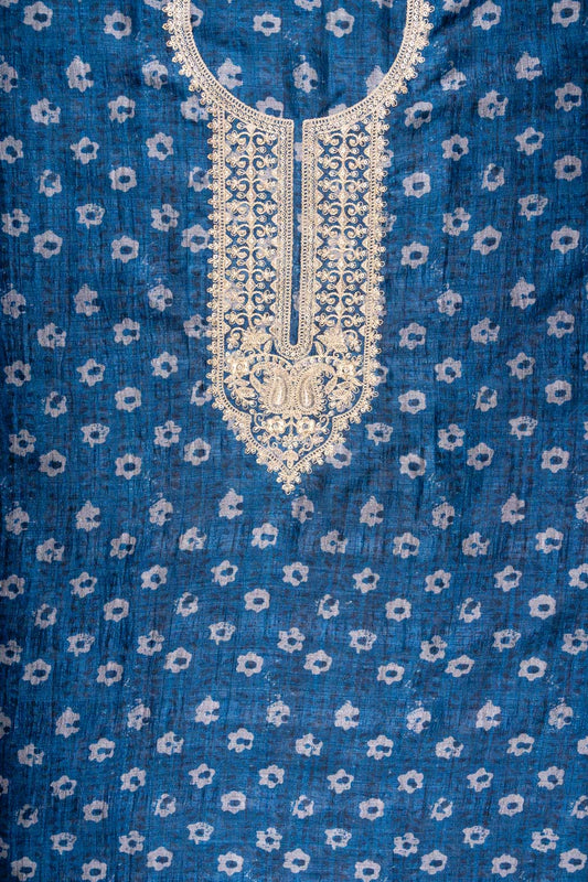 Blue Cotton Unstitched Suit With Cotton Dupatta