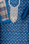 Blue Cotton Unstitched Suit With Cotton Dupatta