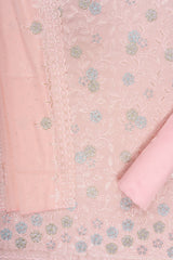 Peach Georgette Unstitched Suit With Chiffon Dupatta