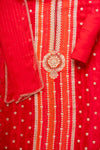 Coral Crepe Unstitched Suit With Chiffon Dupatta