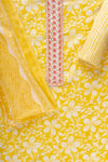 Mango Gold Sequence, Threadwork & Floral Printed Cotton Unstitched Salwar Suit With Cotton Dupatta