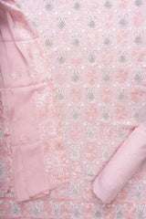 Pink Georgette Unstitched Suit With Chiffon Dupatta