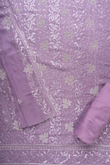 Mauve Georgette Unstitched Suit With Chiffon Dupatta