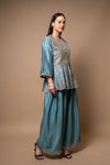 Mint Green Sequence & Zari Threadwork Crepe Readymade Suit With Palazzo