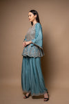 Mint Green Sequence & Zari Threadwork Crepe Readymade Suit With Palazzo