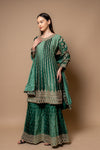 Mint Green Crepe Readymade Suit And Palazzo With Chinon Dupatta