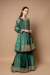 Mint Green Crepe Readymade Suit And Palazzo With Chinon Dupatta