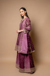 Onion Crepe Readymade Suit And Palazzo With Chinon Dupatta