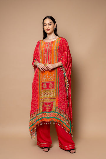 Orange Gotta Patti, Mirror, Sequence & Digital Printed Crepe Readymade Suit With Pant