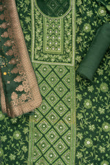 Bottle Green Georgette Unstitched Suit With Organza Dupatta