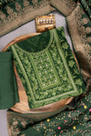 Bottle Green Georgette Unstitched Suit With Organza Dupatta