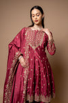 Gajari Crepe Readymade Suit And Palazzo With Chinon Dupatta