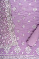 Mauve Georgette Unstitched Suit With Organza Dupatta