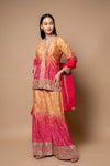 Mustard Crepe Readymade Suit And Palazzo With Chinon Dupatta