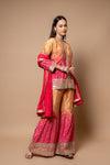 Mustard Crepe Readymade Suit And Palazzo With Chinon Dupatta