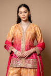 Mustard Crepe Readymade Suit And Palazzo With Chinon Dupatta