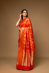 Rust Woven Zari Banarasi Silk Designer Saree With Unstitched Blouse