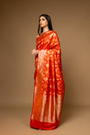 Rust Woven Zari Banarasi Silk Designer Saree With Unstitched Blouse