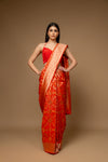 Rust Woven Zari Banarasi Silk Designer Saree With Unstitched Blouse