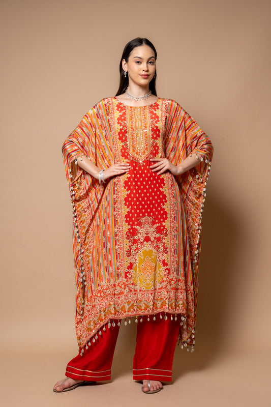 Rust Gotta Patti, Mirror, Sequence & Digital Printed Crepe Readymade Suit With Pant