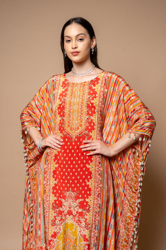 Rust Gotta Patti, Mirror, Sequence & Digital Printed Crepe Readymade Suit With Pant