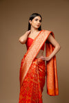 Rust Woven Zari Banarasi Silk Designer Saree With Unstitched Blouse