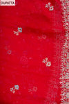 Red Chinon Unstitched Suit With Chiffon Dupatta