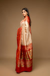 Maroon Off White Woven Zari Banarasi Silk Designer Saree With Unstitched Blouse