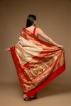 Maroon Off White Woven Zari Banarasi Silk Designer Saree With Unstitched Blouse