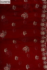 Maroon Georgette Unstitched Suit With Chiffon Dupatta