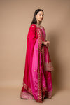 Magenta Rani Crepe Readymade Suit And Palazzo With Chinon Dupatta