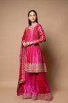 Magenta Rani Crepe Readymade Suit And Palazzo With Chinon Dupatta