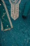 Bottle Green Organza Unstitched Suit With Chiffon Dupatta