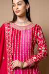 Magenta Rani Crepe Readymade Suit And Palazzo With Chinon Dupatta