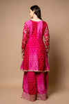 Magenta Rani Crepe Readymade Suit And Palazzo With Chinon Dupatta