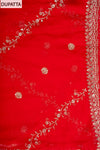 Red Organza Unstitched Suit With Chiffon Dupatta