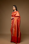 Red Woven Zari Banarasi Silk Saree With Unstitched Saree