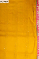 Mustard Organza Unstitched Suit With Chiffon Dupatta