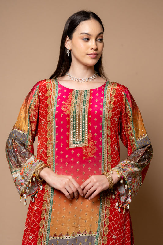 Rani Gotta Patti, Mirror, Sequence & Digital Printed Crepe Readymade Suit With Pant