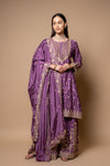 Mauve Crepe Readymade Suit And Palazzo With Chinon Dupatta