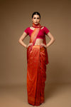 Red Woven Zari Banarasi Silk Saree With Unstitched Saree