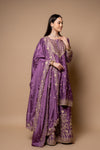 Mauve Crepe Readymade Suit And Palazzo With Chinon Dupatta