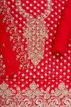 Red Georgette Unstitched Suit With Chiffon Dupatta